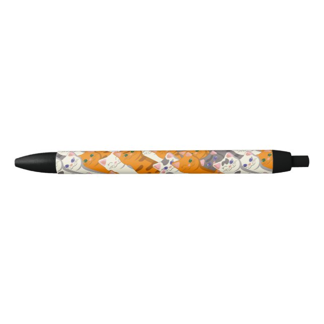 Ginger white black cat diagonal pattern ink pen (Front)