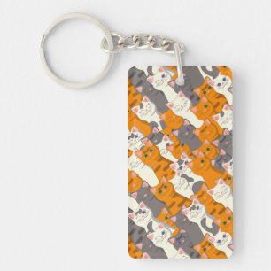 Ginger white black cat diagonal pattern key ring