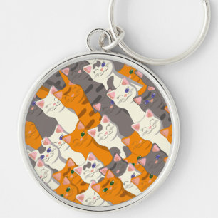 Ginger white black cat diagonal pattern key ring