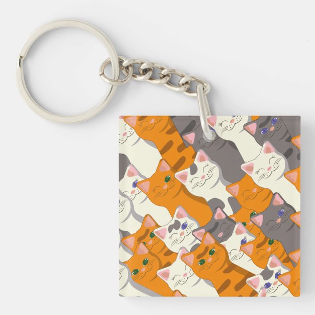 Ginger white black cat diagonal pattern key ring (Front)