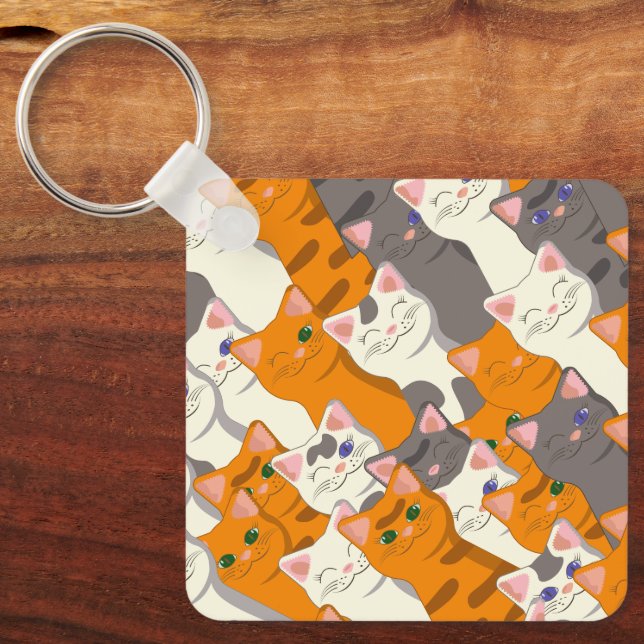 Ginger white black cat diagonal pattern key ring (Front)