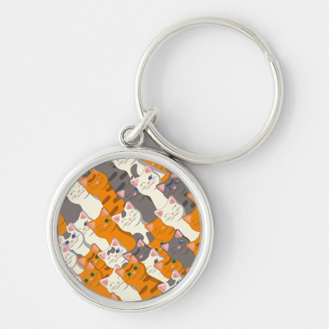 Ginger white black cat diagonal pattern key ring (Front)