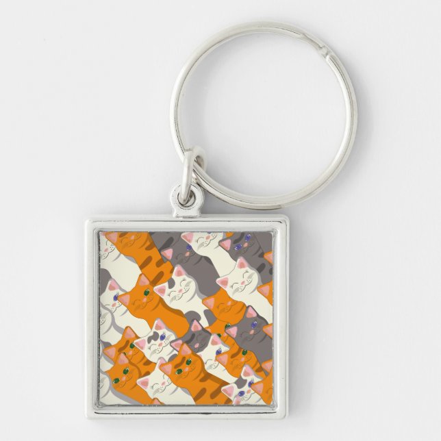 Ginger white black cat diagonal pattern key ring (Front)