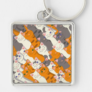 Ginger white black cat diagonal pattern key ring