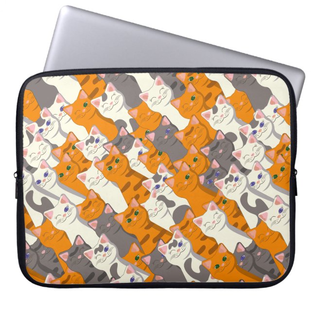 Ginger white black cat diagonal pattern laptop sleeve (Front)