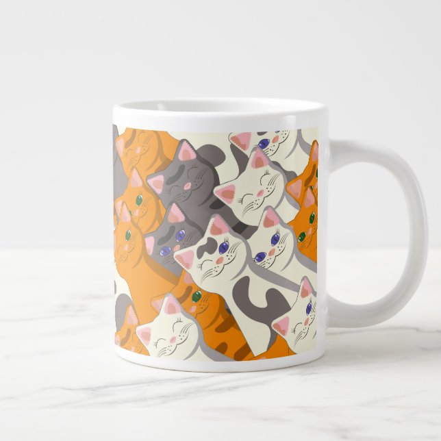 Ginger white black cat diagonal pattern large coffee mug (Right)