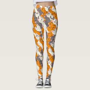 Ginger white black cat diagonal pattern leggings