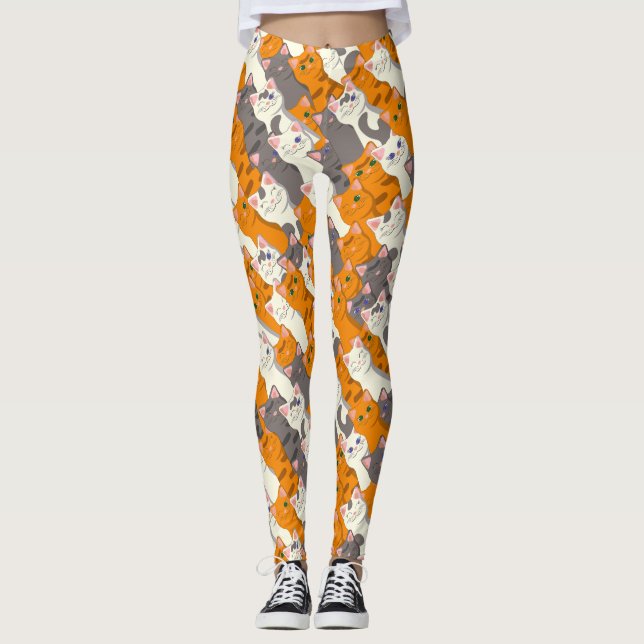Ginger white black cat diagonal pattern leggings (Front)