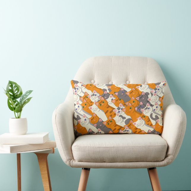 Ginger white black cat diagonal pattern lumbar cushion (Chair)