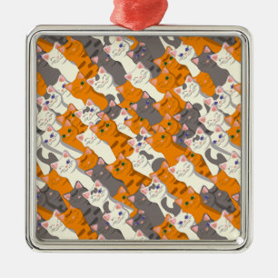 Ginger white black cat diagonal pattern metal ornament