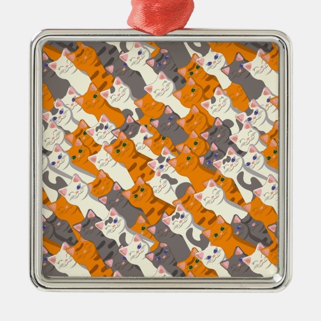 Ginger white black cat diagonal pattern metal ornament (Front)