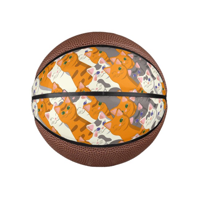 Ginger white black cat diagonal pattern mini basketball (Front)