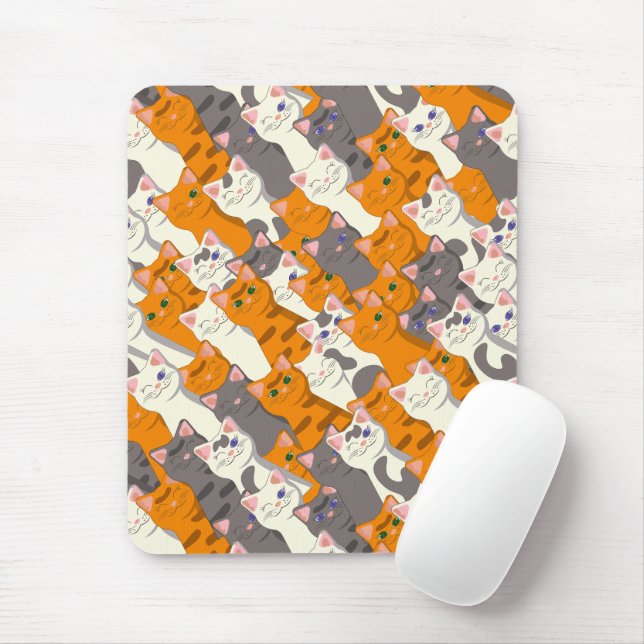 Ginger white black cat diagonal pattern mouse pad (With Mouse)