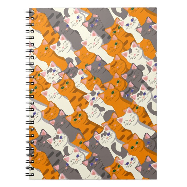 Ginger white black cat diagonal pattern notebook (Front)