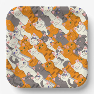 Ginger white black cat diagonal pattern paper plate