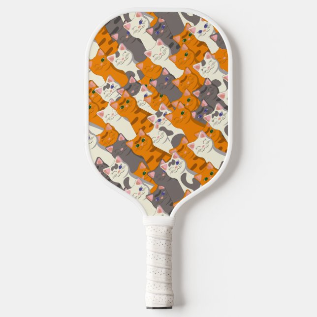 Ginger white black cat diagonal pattern pickleball paddle (Front)