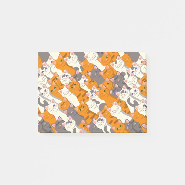 Ginger white black cat diagonal pattern post-it notes (Front)