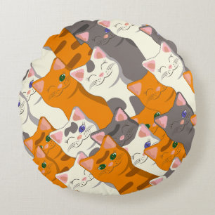 Ginger white black cat diagonal pattern round cushion