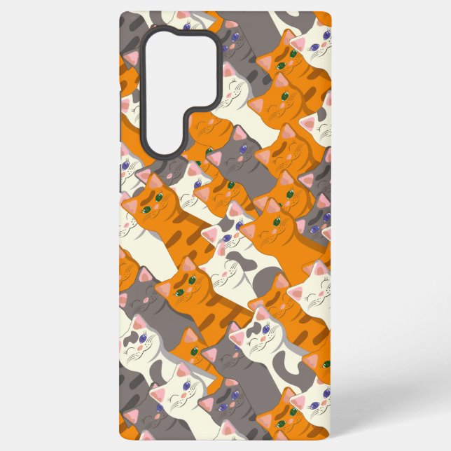 Ginger white black cat diagonal pattern samsung galaxy s22 ultra case (Back)