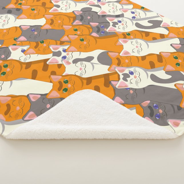 Ginger white black cat diagonal pattern sherpa blanket (3/4)