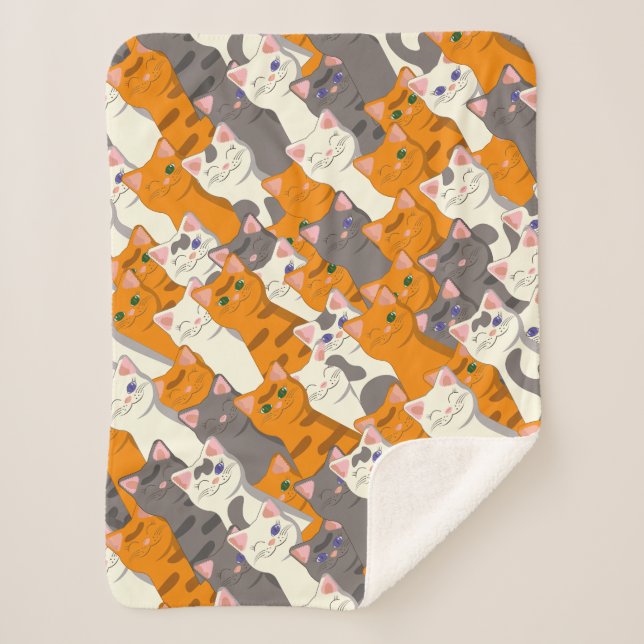 Ginger white black cat diagonal pattern sherpa blanket (Front)
