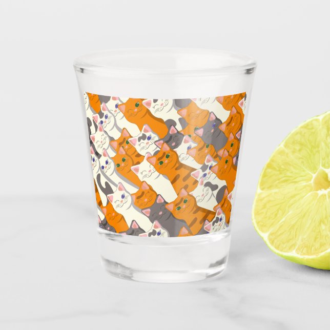 Ginger white black cat diagonal pattern shot glass (Front)