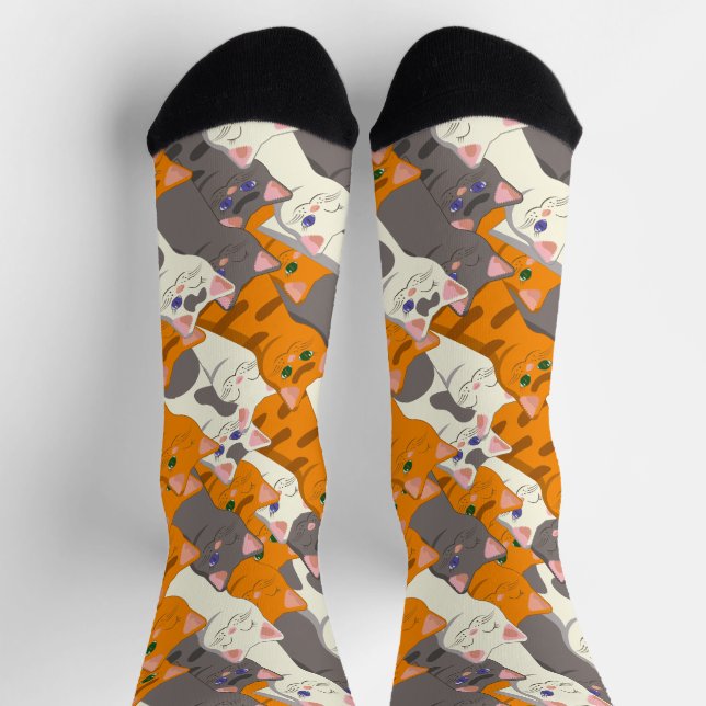 Ginger white black cat diagonal pattern socks (Top)