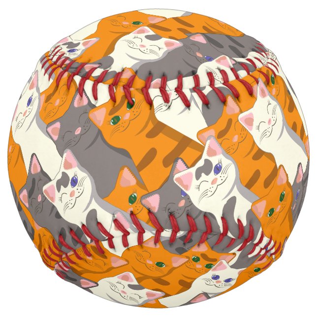 Ginger white black cat diagonal pattern softball (Front)