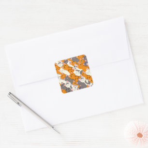Ginger white black cat diagonal pattern square sticker