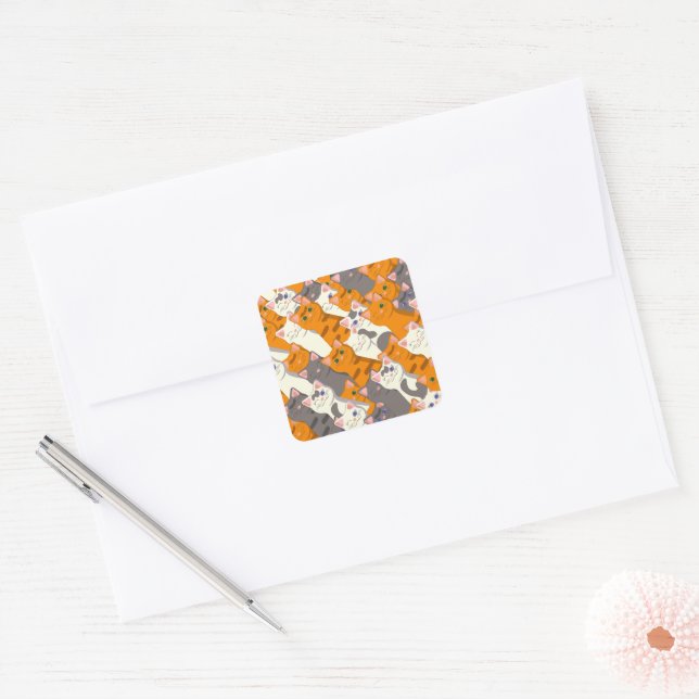 Ginger white black cat diagonal pattern square sticker (Envelope)