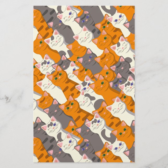 Ginger white black cat diagonal pattern stationery (Front)