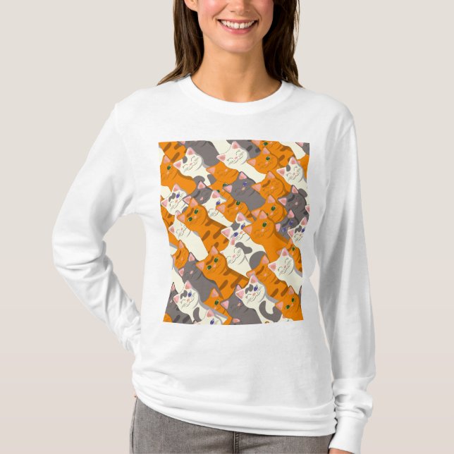 Ginger white black cat diagonal pattern T-Shirt (Front)