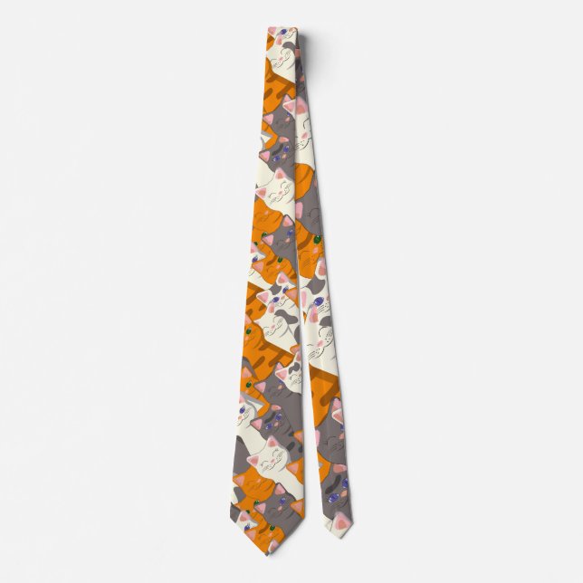 Ginger white black cat diagonal pattern tie (Front)