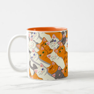 Ginger white black cat diagonal pattern Two-Tone coffee mug