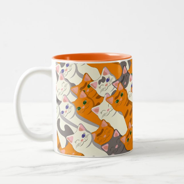 Ginger white black cat diagonal pattern Two-Tone coffee mug (Left)