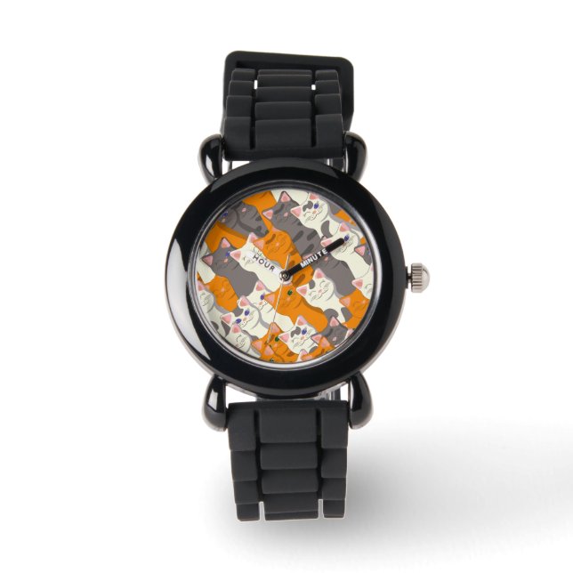 Ginger white black cat diagonal pattern watch (Front)