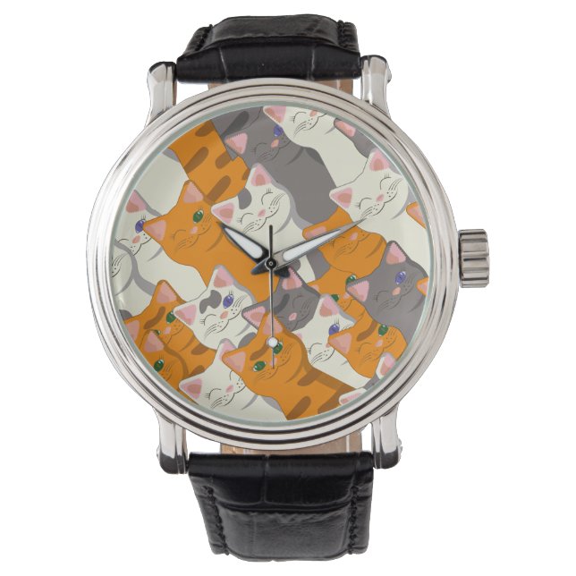 Ginger white black cat diagonal pattern watch (Front)