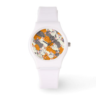 Ginger white black cat diagonal pattern watch