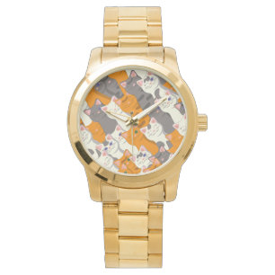 Ginger white black cat diagonal pattern watch