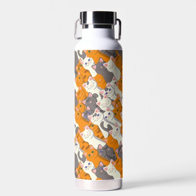Ginger white black cat diagonal pattern water bottle (Front)