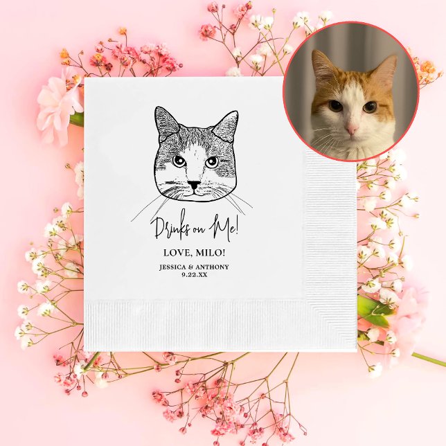 Ginger White Cat Personalised Drinks On Me Napkin (Creator Uploaded)