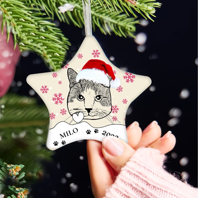 Ginger White Cat Personalised Hand Drawing Ceramic Ornament (Creator Uploaded)