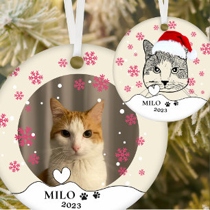 Ginger White Cat Personalized Hand Drawing Ceramic Ornament