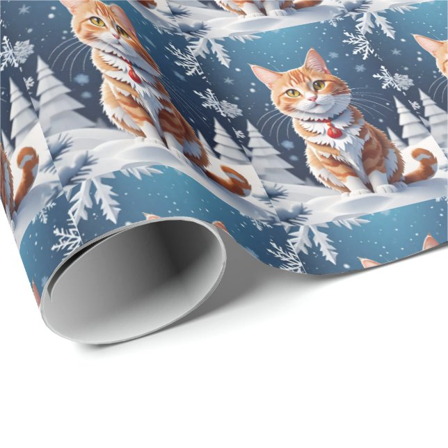 Ginger Winter Christmas Cat Wrapping Paper (Roll Corner)