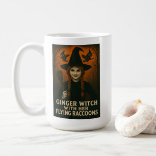 Ginger Witch With Her Flying Raccoons V2 Coffee Mug