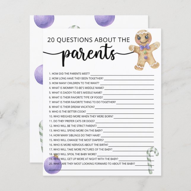 Gingerbread - 20 questions about the parent game (Front/Back)