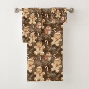 Gingerbread and Candy Cane Christmas Pattern Bath Towel Set