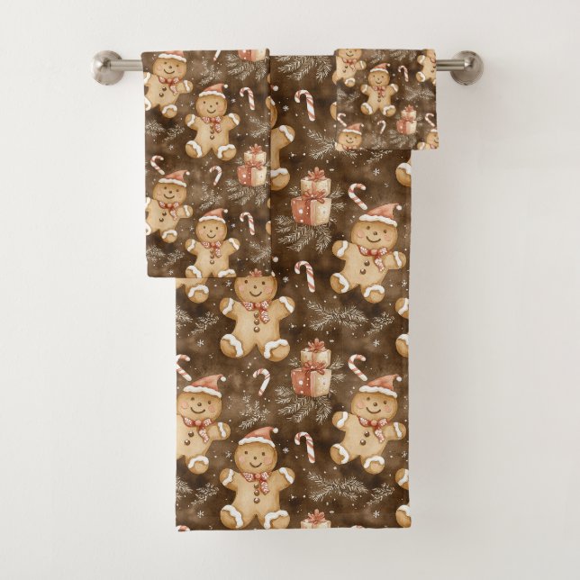 Gingerbread and Candy Cane Christmas Pattern  Bath Towel Set (Insitu)