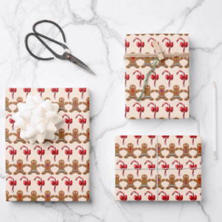 Gingerbread and Candy Cane Christmas Pattern Wrapping Paper Sheet