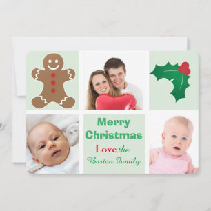 Gingerbread and Holly Custom Photo Christmas Holiday Card